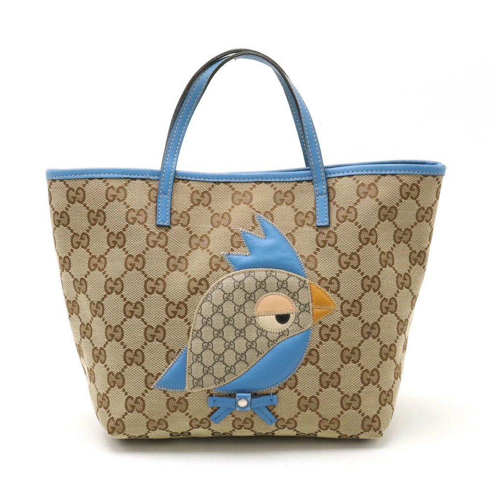 Gucci GG Canvas ZOO Papagallo Parrot Bird Tote Bag Beige Brown Cream